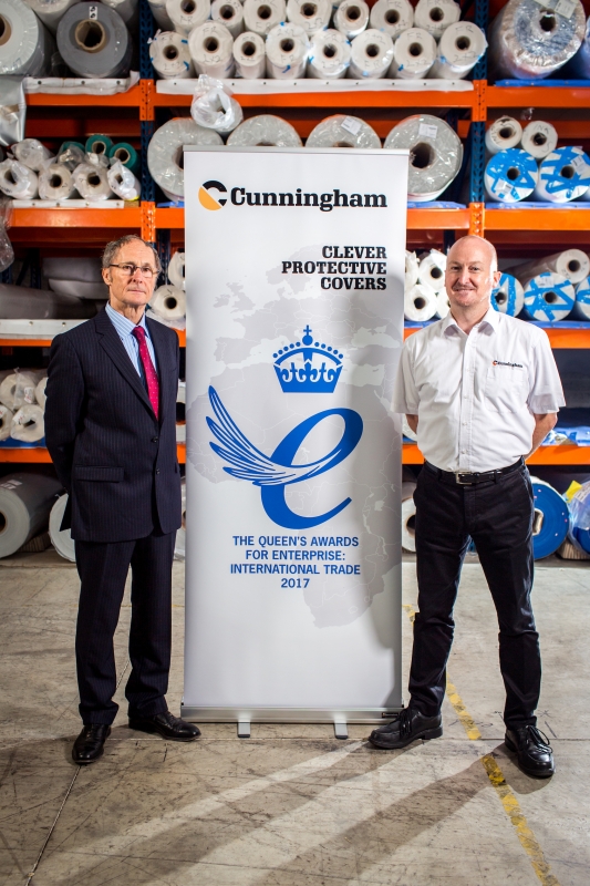 Gordon and David Cunningham with Queens Award for Enterprise Banner 2017