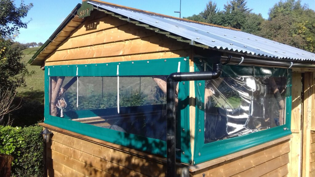 Green PVC Custom Made Side Panels for Garden Shed with Clear PVC Windows