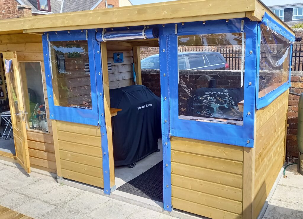 Blue PVC Side Panels with Clear PVC Windows for Wooden Garden Shed