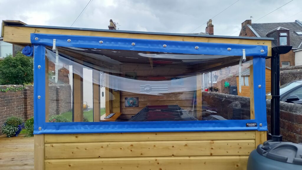Blue PVC Side Panel Window on Wooden Garden Shed