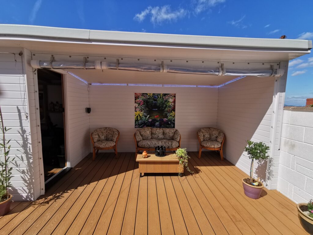 White PVC Side Curtains with Roll Up Doors for Garden Room