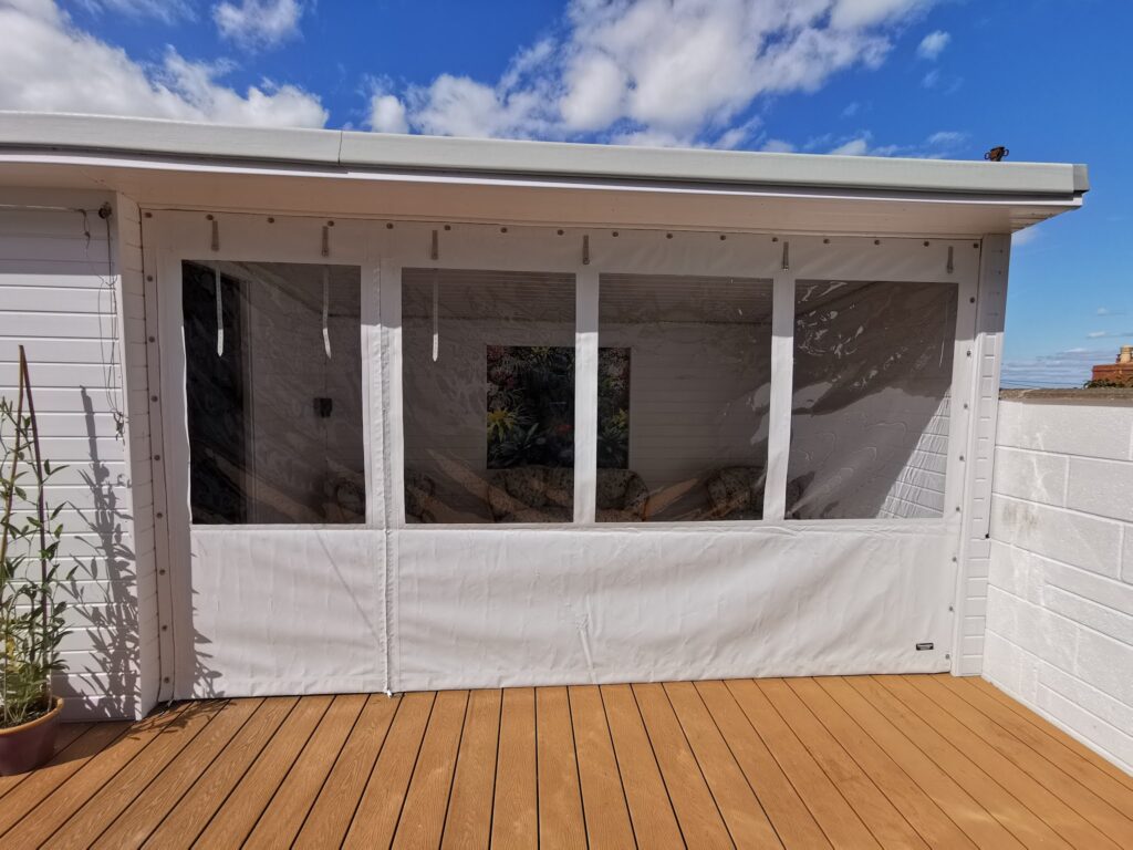 White PVC Side Curtains for Garden Room