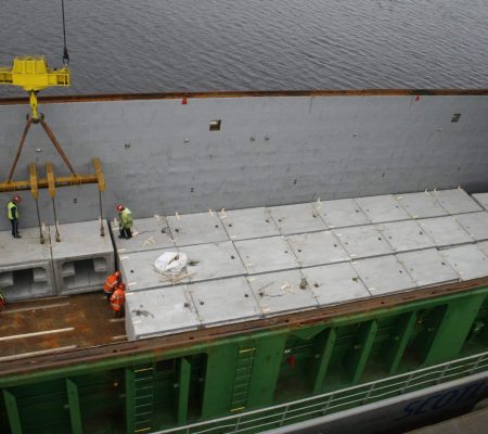 Concrete Moulds on Barge before fitting Concrete Curing Blankets Concrete Moulds on Barge before fitting Concrete Curing Blankets